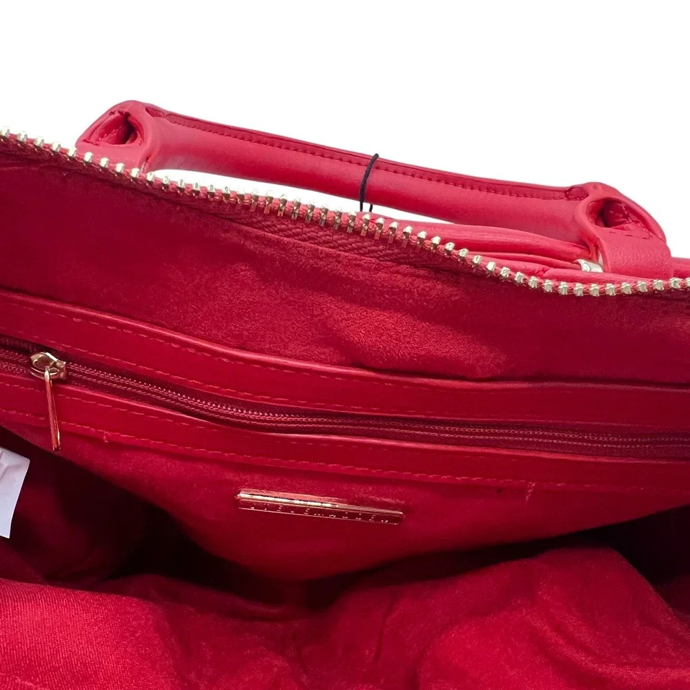 Steve Madden Vibrant Red Quilted Satchel Crossbody Bag Purse with Charm NWT